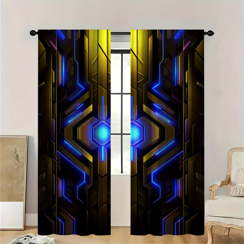 2pcs Geometric Tech Curtains w - огляд і ціна Office Tech For Home