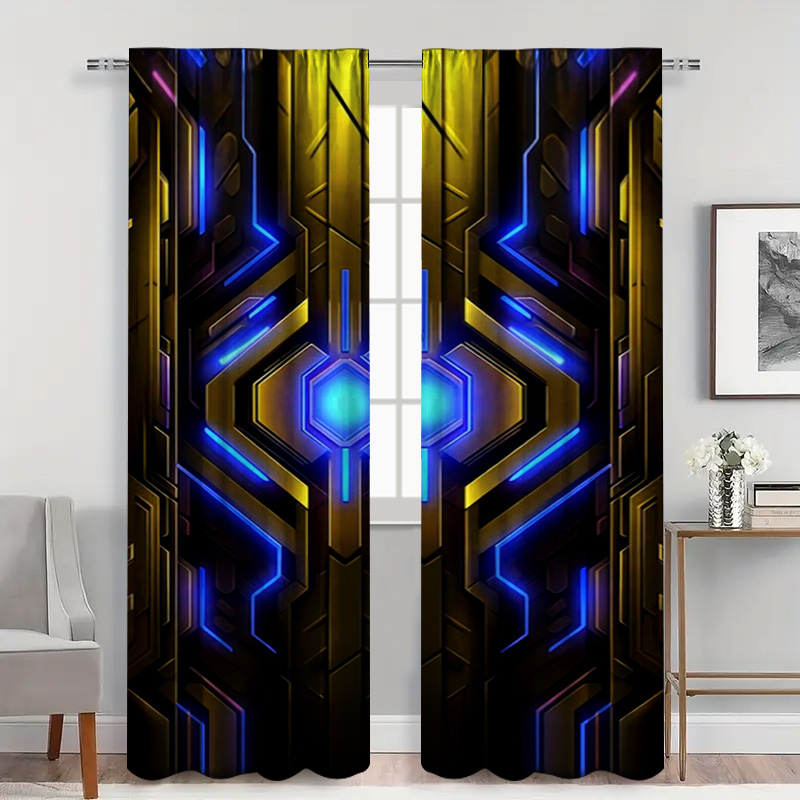 2pcs Geometric Tech Curtains w - огляд і ціна Office Tech For Home