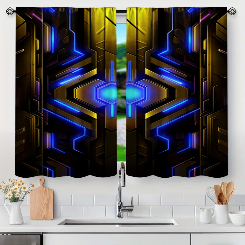 2pcs Geometric Tech Curtains w - огляд і ціна Office Tech For Home