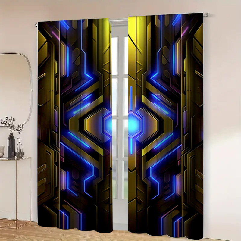 2pcs Geometric Tech Curtains w - огляд і ціна Office Tech For Home